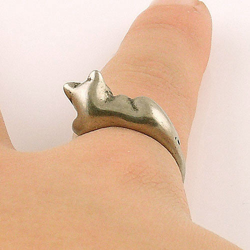 Animal Wrap Ring - Lazy Cat - White Bronze - Adjustable Ring - keja jewelry - Keja Designs Jewelry