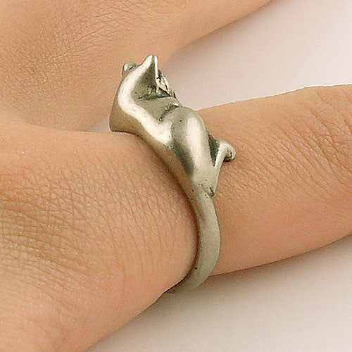 Animal Wrap Ring - Lazy Cat - White Bronze - Adjustable Ring - keja jewelry - Keja Designs Jewelry