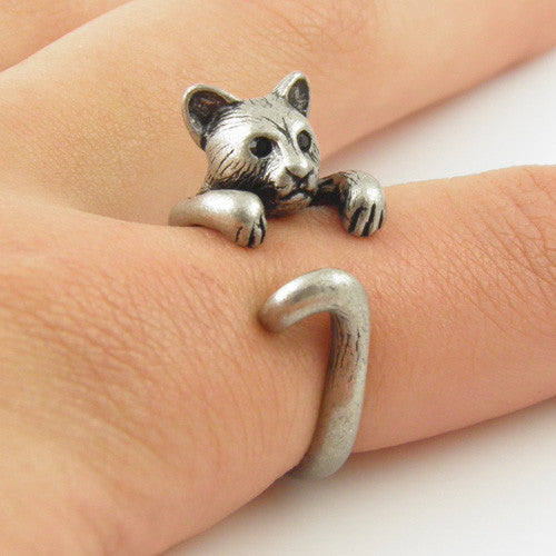 Animal Wrap Ring Cougar Panther White Bronze Adjustable