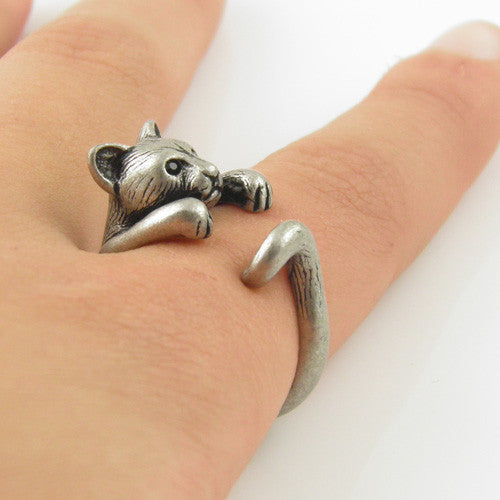Animal Wrap Ring - Cougar / Panther - White Bronze - Adjustable Ring - keja jewelry - Keja Designs Jewelry