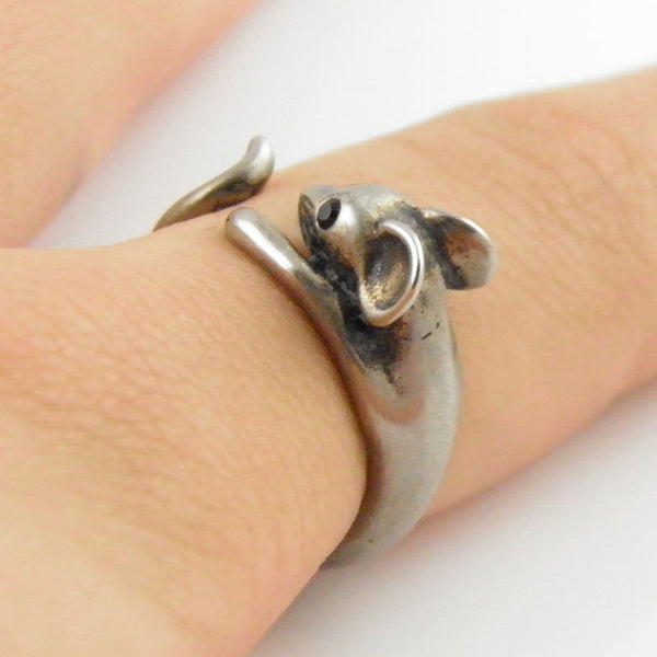 Animal Wrap Ring - Mouse - White Bronze - Adjustable Ring - Keja Jewelry - Keja Designs Jewelry
