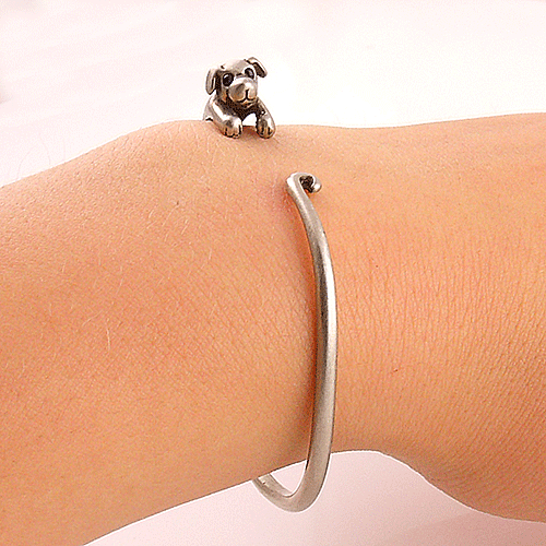 Animal Wrap Bracelet- Puppy- White Bronze - keja jewelry - Keja Designs Jewelry