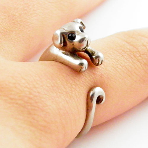 Animal Wrap Ring - Puppy - White Bronze - Adjustable Ring - keja jewelry - Keja Designs Jewelry