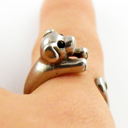 Animal Wrap Ring - Puppy - White Bronze - Adjustable Ring - keja jewelry - Keja Designs Jewelry