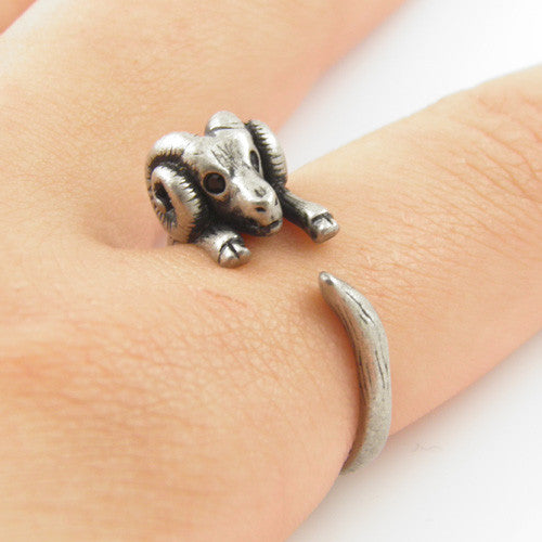 Animal Wrap Ring - Ram - White Bronze - Adjustable Ring - keja jewelry - Keja Designs Jewelry
