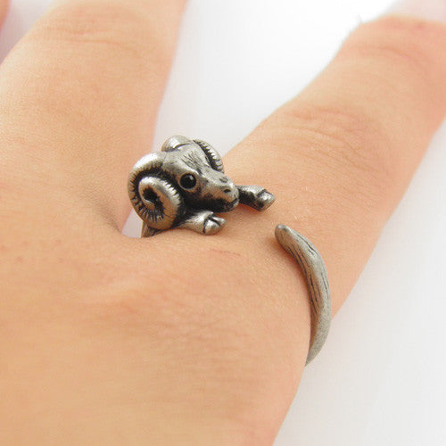 Animal Wrap Ring - Ram - White Bronze - Adjustable Ring - keja jewelry - Keja Designs Jewelry
