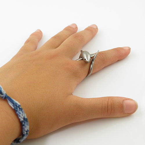 Animal Wrap Ring - Shark - White Bronze - Adjustable Ring - Keja Designs Jewelry