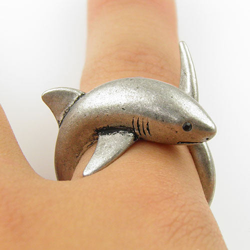 Animal Wrap Ring - Shark - White Bronze - Adjustable Ring - Keja Designs Jewelry