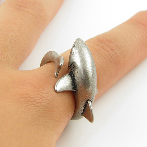 Animal Wrap Ring - Shark - White Bronze - Adjustable Ring - Keja Designs Jewelry