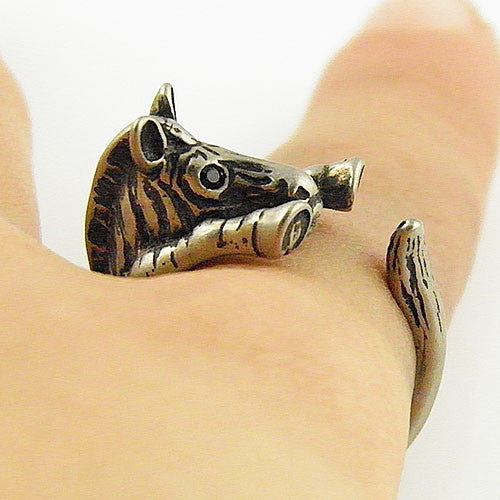 Animal Wrap Ring - Zebra - White Bronze - Adjustable Ring - keja jewelry - Keja Designs Jewelry