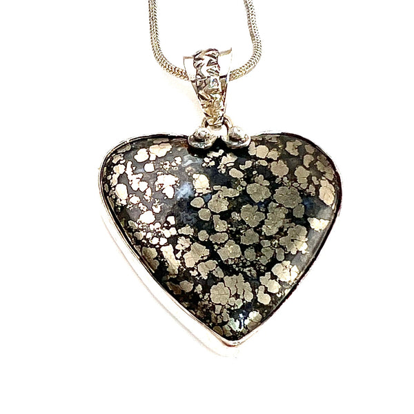 Pyrite in Agate Sterling Silver Heart Pendant - Keja Designs Jewelry