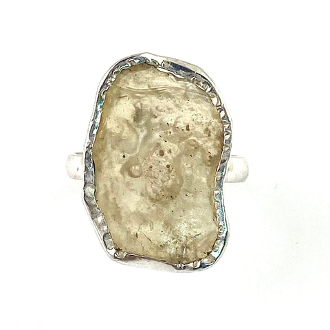Libyan Desert Glass Meteorite Sterling Silver Slice Ring - Keja Designs Jewelry