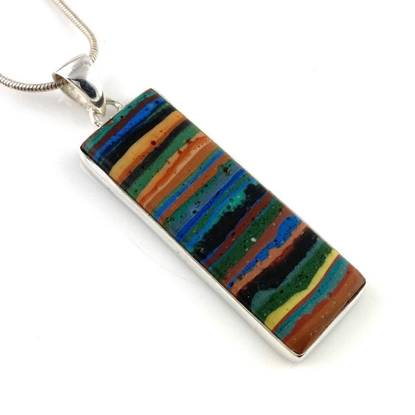 Rainbow Calcilica Sterling Silver Oblong Pendant - Keja Designs Jewelry