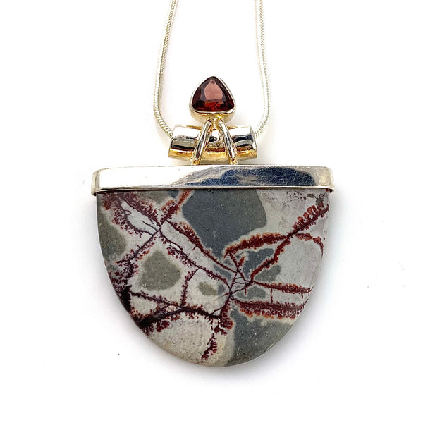 Garnet & Sonora Dendritic Sterling Silver Pendant - Keja Designs Jewelry