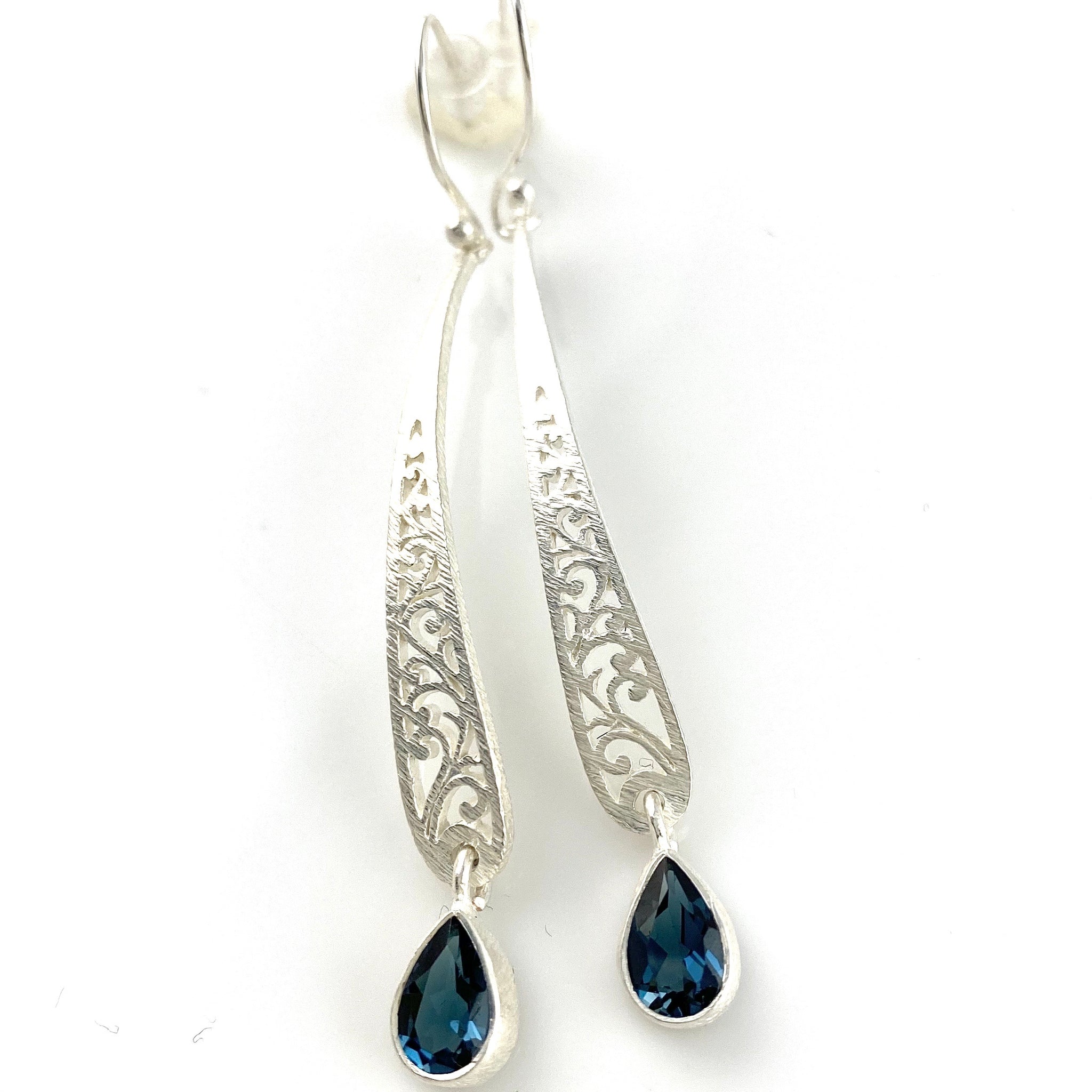 London Blue Topaz Sterling Silver Filagree Earrings - Keja Designs Jewelry