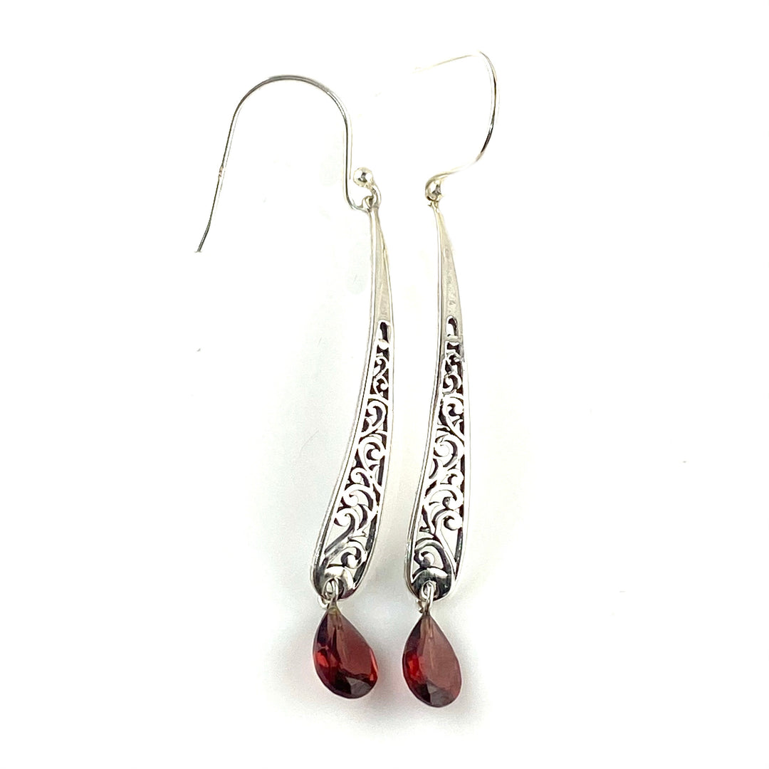 Garnet Sterling Silver Filigree Earrings - Keja Designs Jewelry