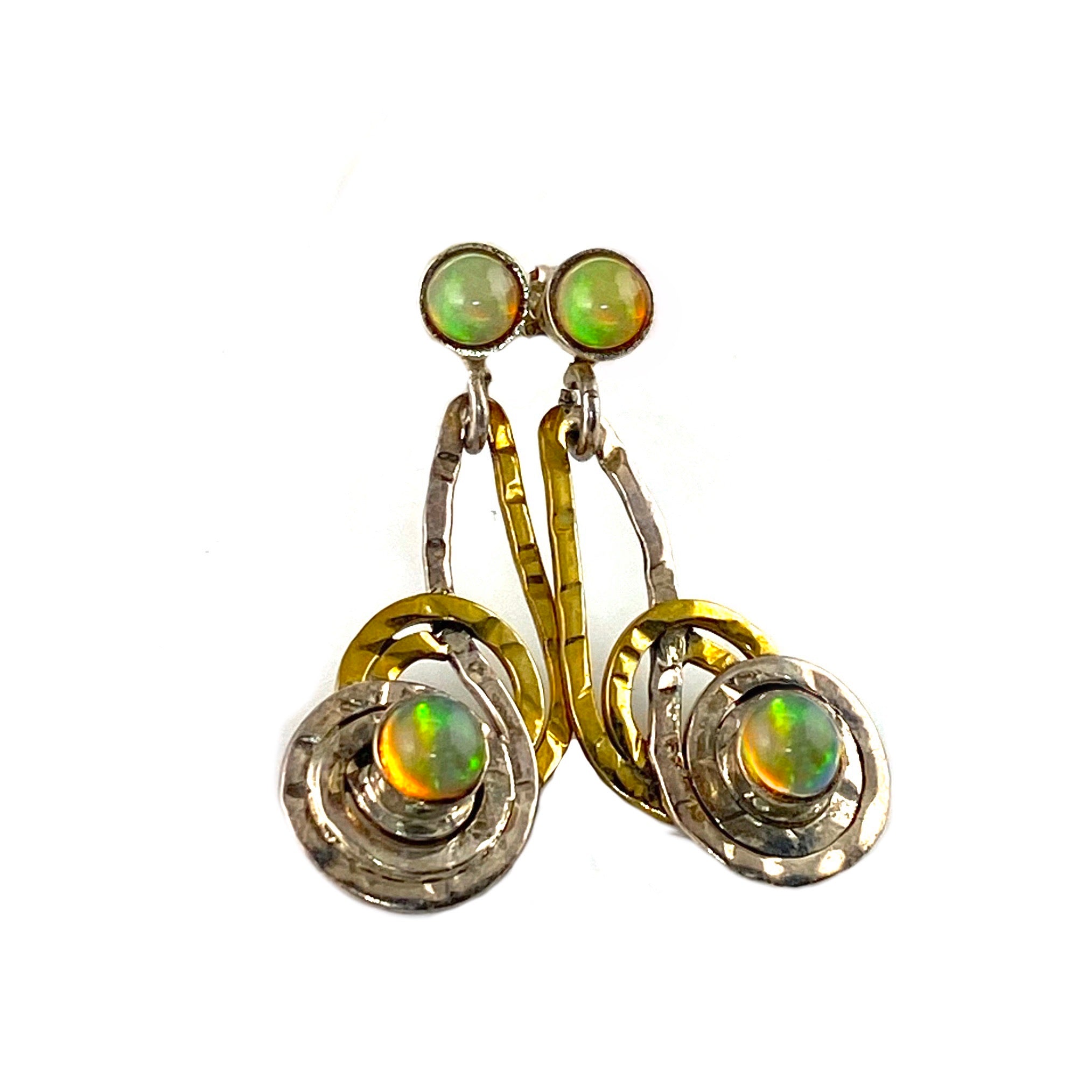 Ethiopian Opal Sterling Silver Two Tone Spiral Post Earrings - Keja Designs Jewelry