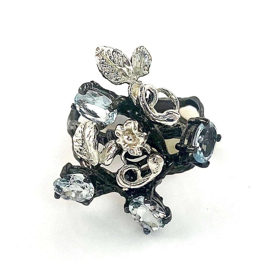 Blue Topaz Sterling Silver Rhodium Plated Ring - Keja Designs Jewelry