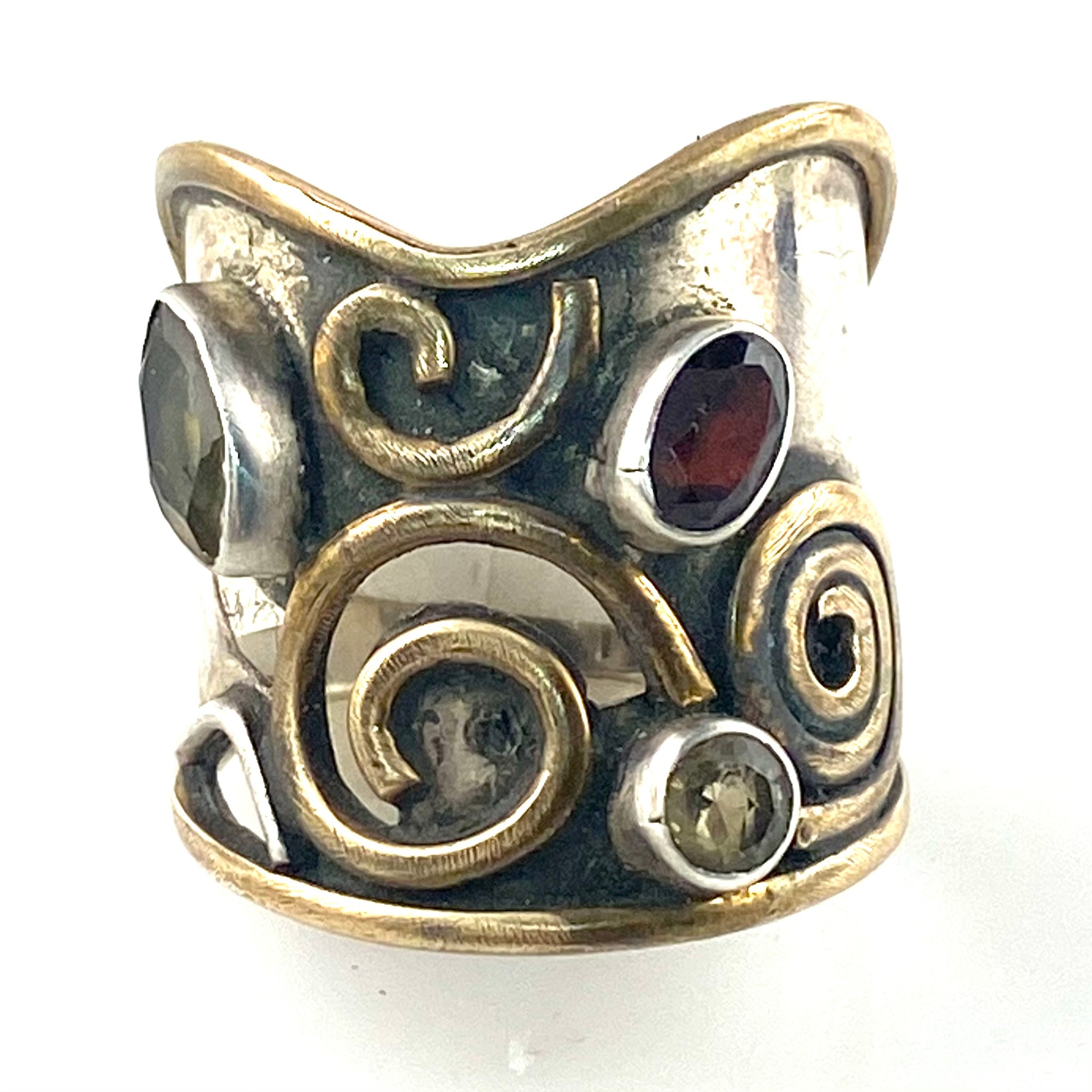 Garnet & Citrine Sterling Silver Two Tone Spiral Ring - Keja Designs Jewelry