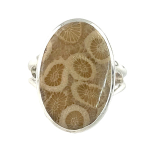 Fossilized Coral Sterling Silver Oval Ring - Keja Designs Jewelry