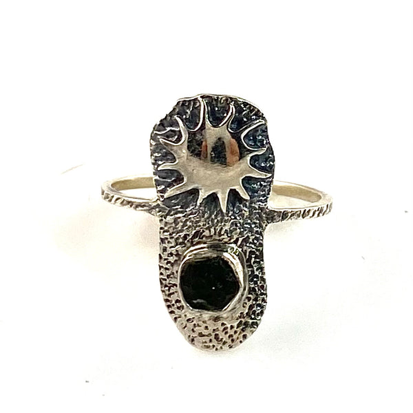 The Sun, The Moon & The Stars Moldavite Meteorite Sterling Silver Ring - Keja Designs Jewelry