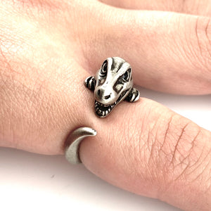 Animal Wrap Ring - T-Rex - White Bronze - Adjustable Ring - Keja Designs Jewelry