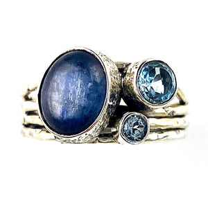 Kyanite & Blue Topaz Tri-Stone Sterling Silver Ring - Keja Designs Jewelry