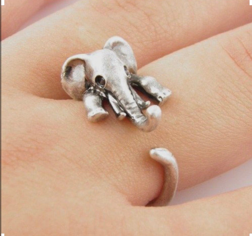 Animal Wrap Ring - Elephant - White Bronze - Adjustable Ring - keja jewelry - Keja Designs Jewelry