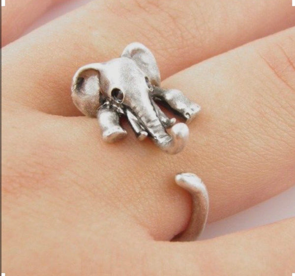 Animal Wrap Ring - Elephant - White Bronze - Adjustable Ring - keja jewelry - Keja Designs Jewelry