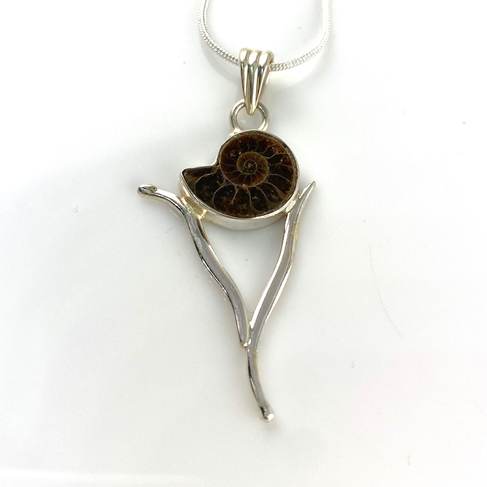 Ammonite Sterling Silver Vortex Pendant - Keja Designs Jewelry