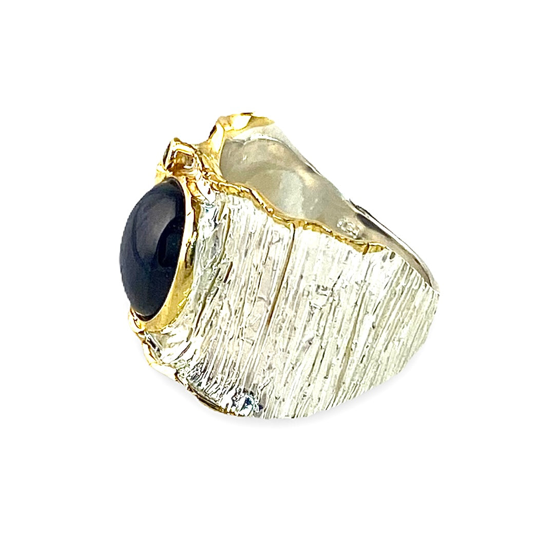 Star Sapphire Sterling Silver White &amp; Yellow Gold Ring - Keja Designs Jewelry