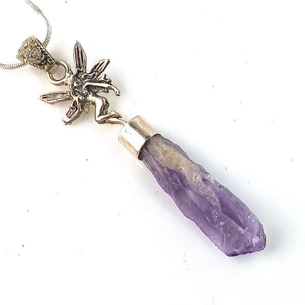 Amethyst Dragon's Tooth Sterling Silver "Fairy" Pendant - Keja Designs Jewelry