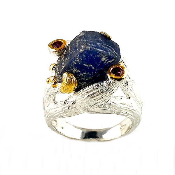 Sapphire Rough Bright Rhodium & Gold Plated Ring - Keja Designs Jewelry