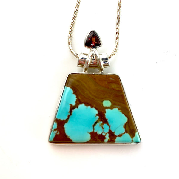 Number Eight Turquoise Mine & Garnet Sterling Silver Pendant - Keja Designs Jewelry