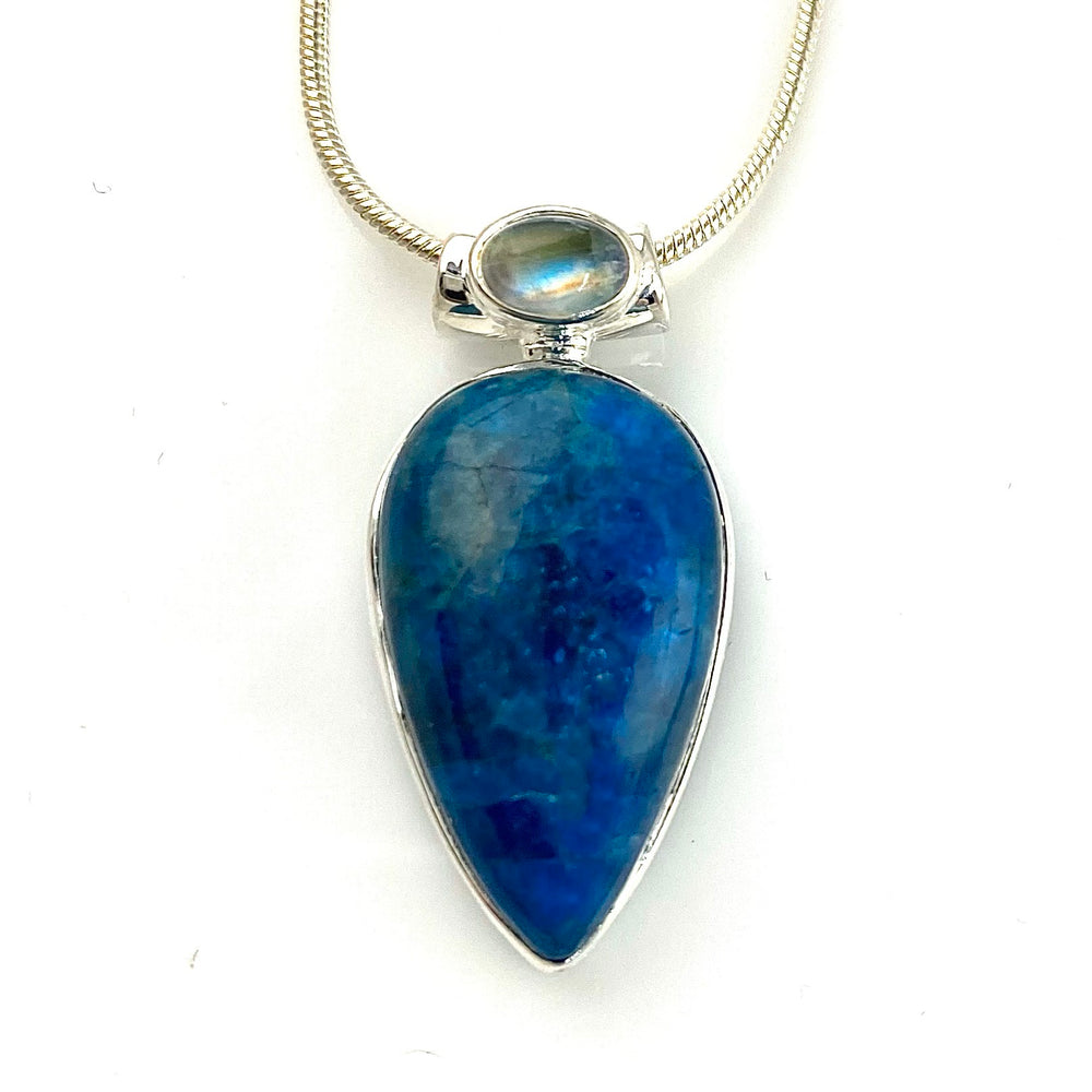 Neon Apatite & Moonstone Sterling Silver Pendant - Keja Designs Jewelry