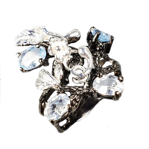 Blue Topaz Sterling Silver Rhodium Plated Ring - Keja Designs Jewelry