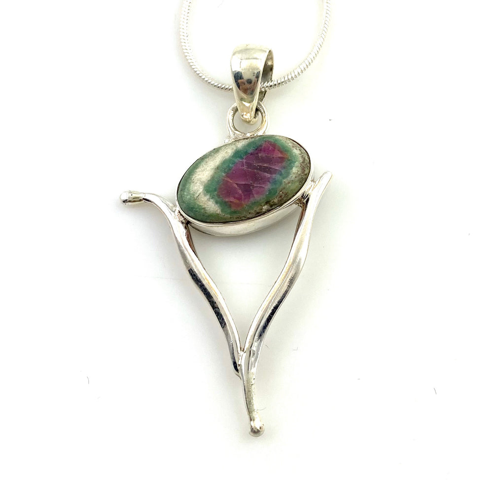Ruby in Fuschite Sterling Silver Wishbone Pendant - Keja Designs Jewelry