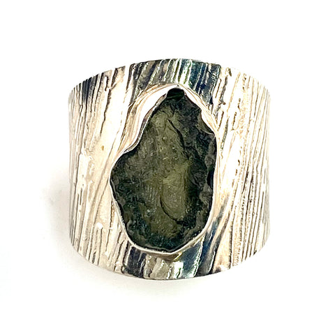 Moldavite Rough Sterling Silver Band  Ring - Keja Designs Jewelry