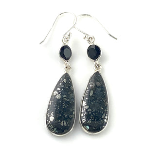 Black Onyx & Pyrite in Agate Sterling Silver Earrings - Keja Designs Jewelry