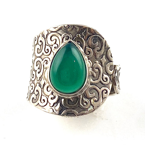 Green Onyx Sterling Silver Adjustable Wrap Ring - Keja Designs Jewelry