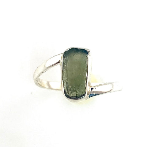 Moldavite Meteorite Rough Sterling Silver Shiny Ring - Keja Designs Jewelry