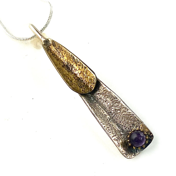Amethyst Two Tone Sterling Silver Sculpture Pendant - Keja Designs Jewelry