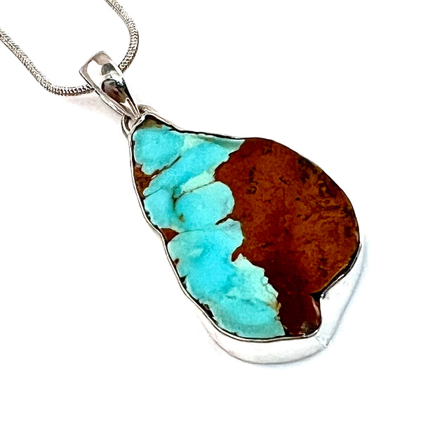 Mexican Turquoise Raw Slice Sterling Silver Pendant - Keja Designs Jewelry