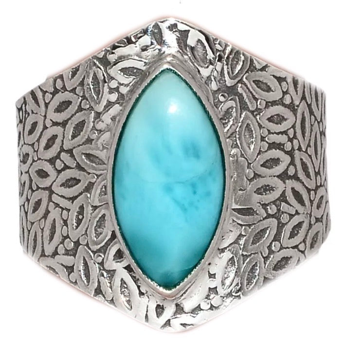 Larimar Sterling Silver Vine Pattern Band Ring - Keja Designs Jewelry