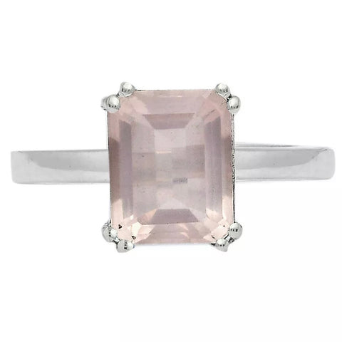Rose Quartz Sterling Silver Princess Cut Solitaire Ring - Keja Designs Jewelry