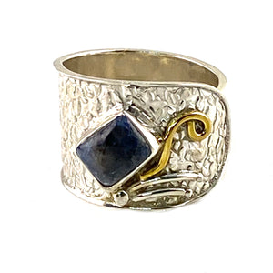 Kyanite Two Tone Sterling Silver Confetti Adjustable  Ring - Keja Designs Jewelry