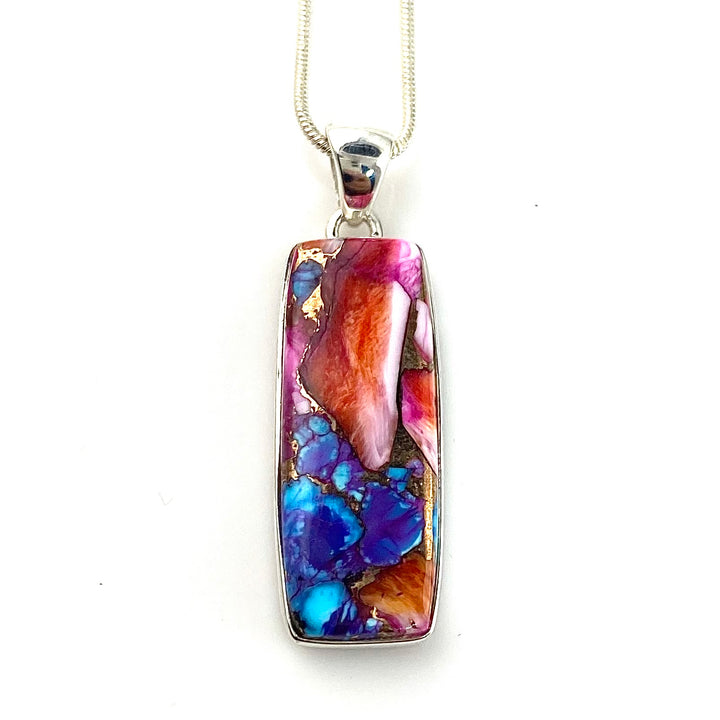 Kingman Dahlia Turquoise Sterling Oblong Pendant - Keja Designs Jewelry