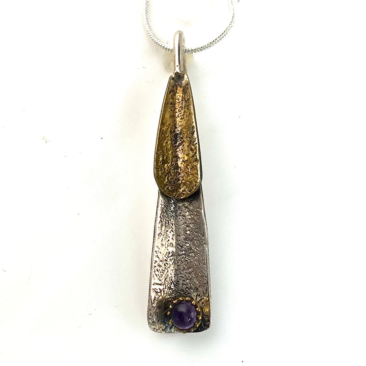 Amethyst Two Tone Sterling Silver Sculpture Pendant - Keja Designs Jewelry