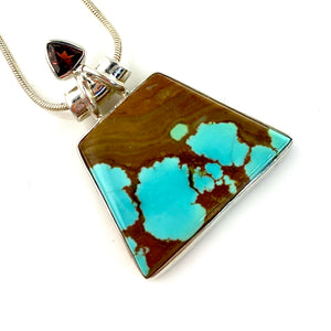 Number Eight Turquoise Mine & Garnet Sterling Silver Pendant - Keja Designs Jewelry