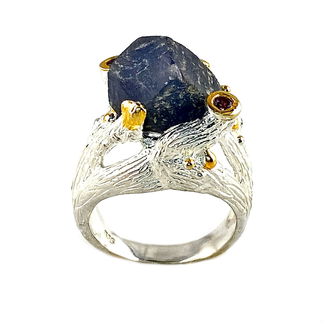 Sapphire Rough Bright Rhodium & Gold Plated Ring - Keja Designs Jewelry